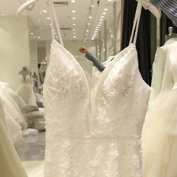 Wedding Bridal Dress Sweetheart Deep V Train - Picture 3 of 11